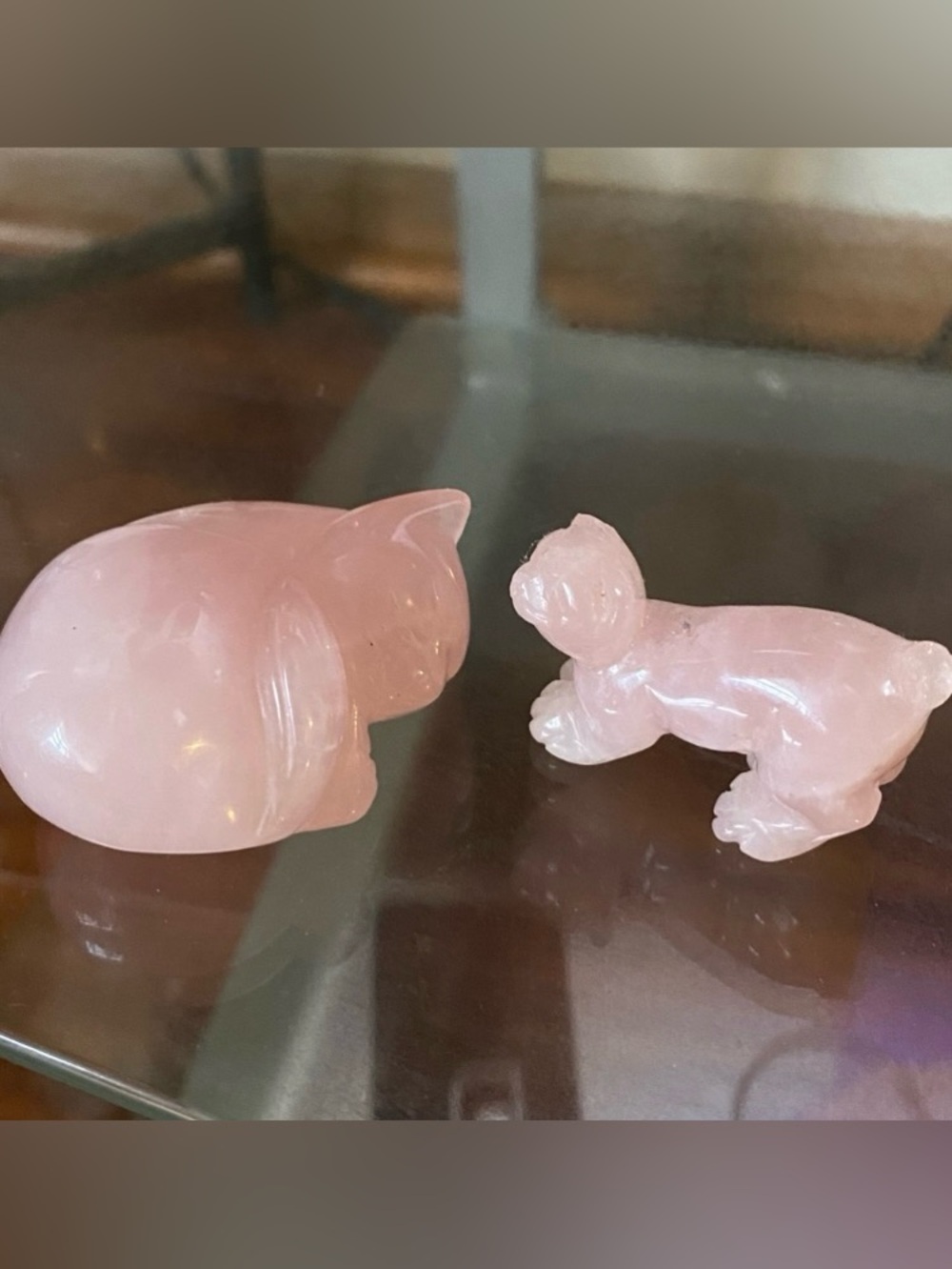 Vintage Rose Quartz Cat Figurines - Pink Decorative Pair